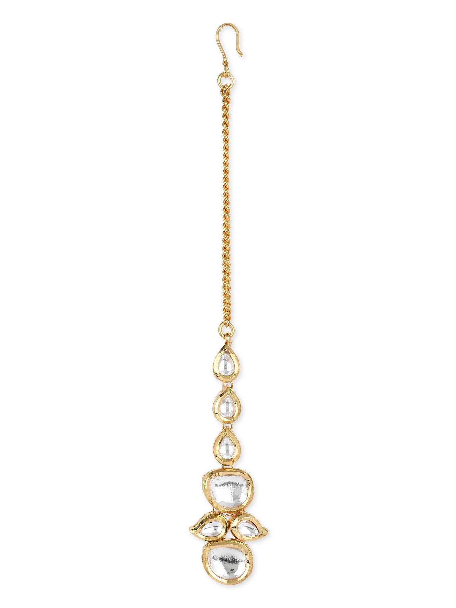 Gold-Polished White Kundan-Studded Maangtikka - Ruby Raang