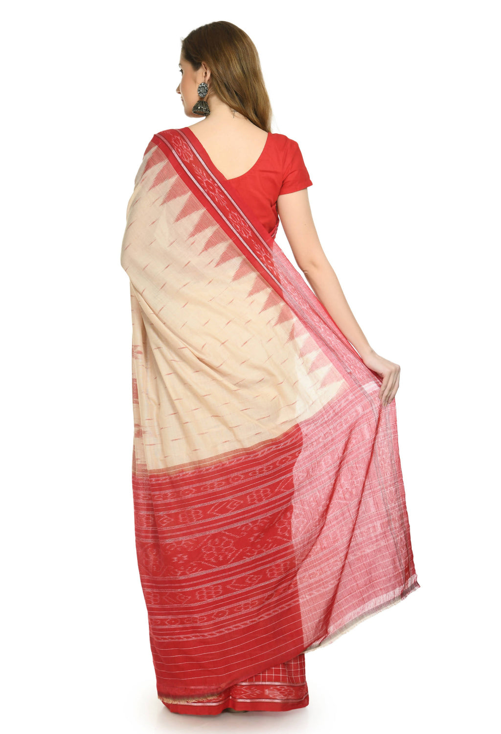 Vamika Sambalpuri Ikat Cotton Scot Dali Tasrite & Red Saree