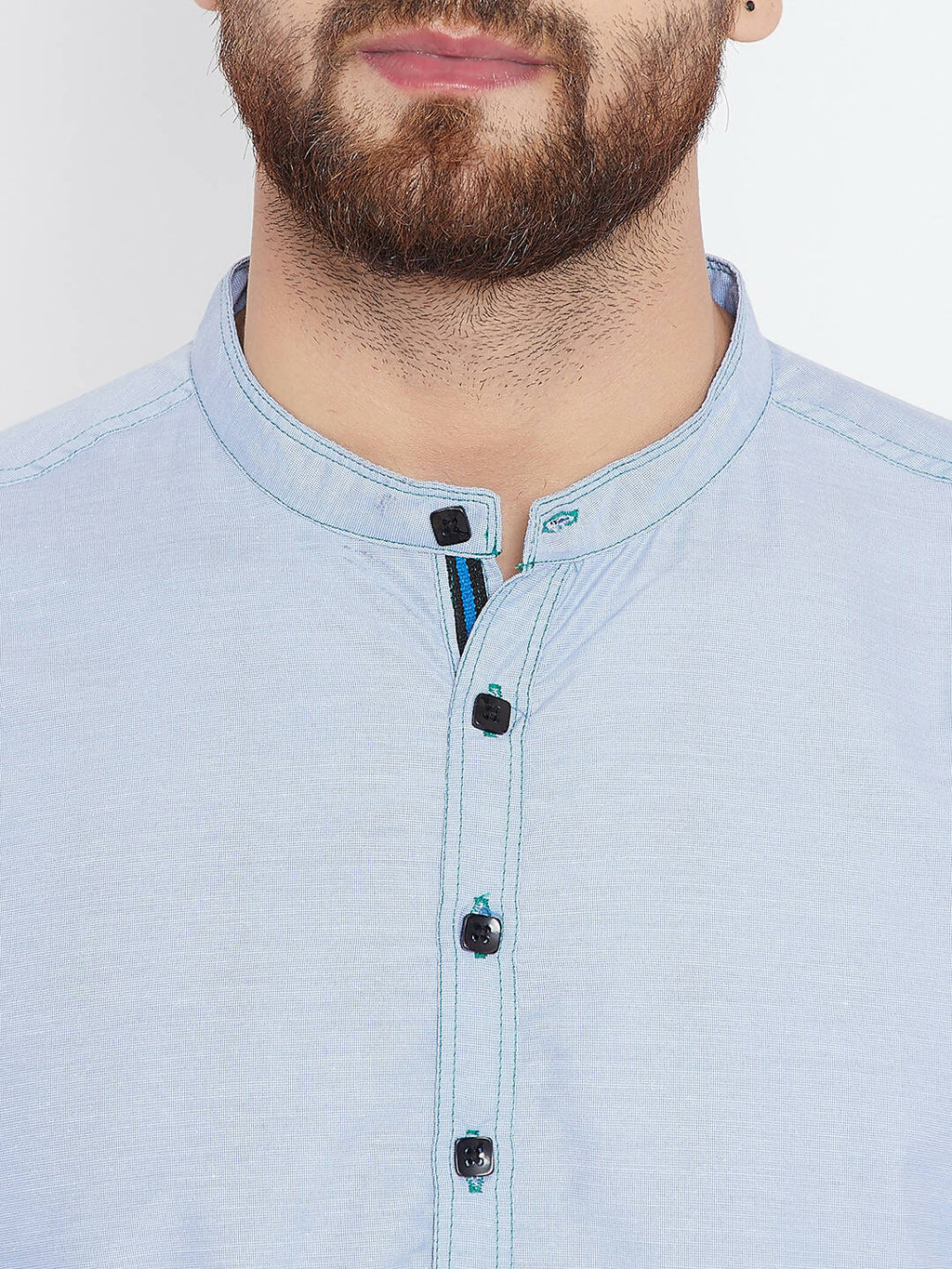 Even Apparels Blue Pure Cotton With Band Collar Men's Kurta
