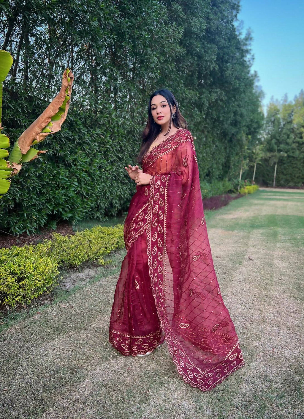 Vamsee Pink Organza Saree