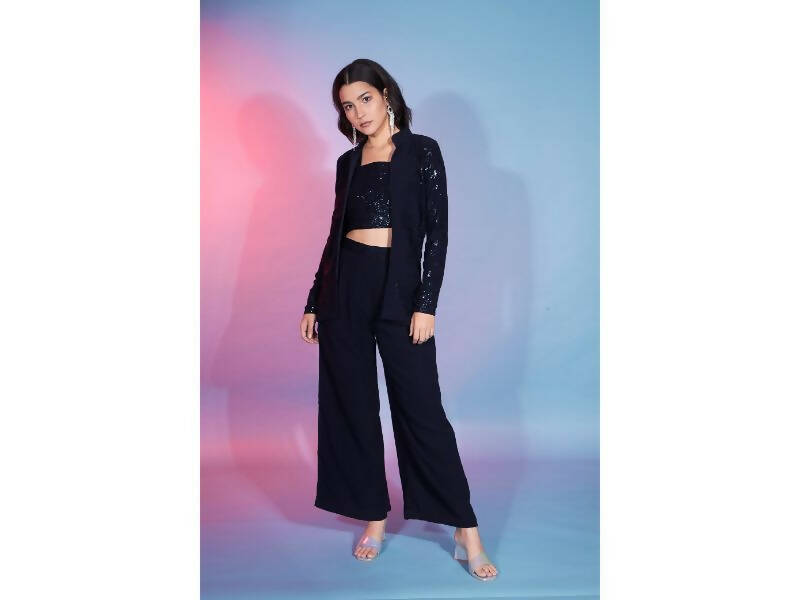 Navy Georgette Sequence With Thread Designer Co-Ord Set - Flory