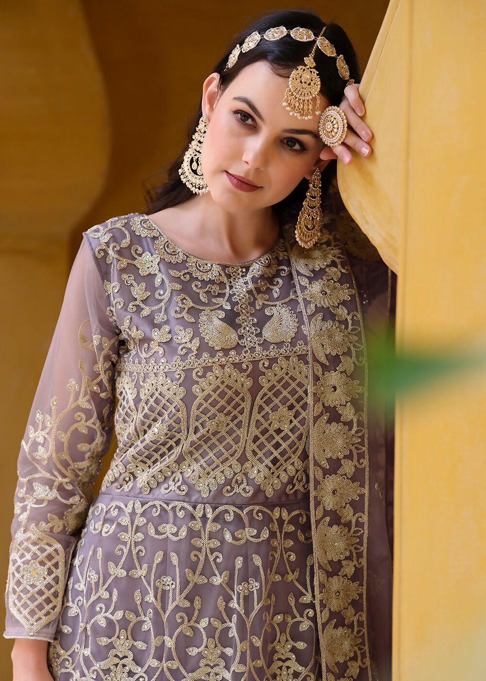 Pretty Pink Pure Butterfly Net Wedding Wear Anarkali Suit - Emponline