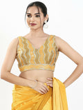 Joban Fashion Yellow Multi Silk Padded Blouse With V Neck Sleeveless