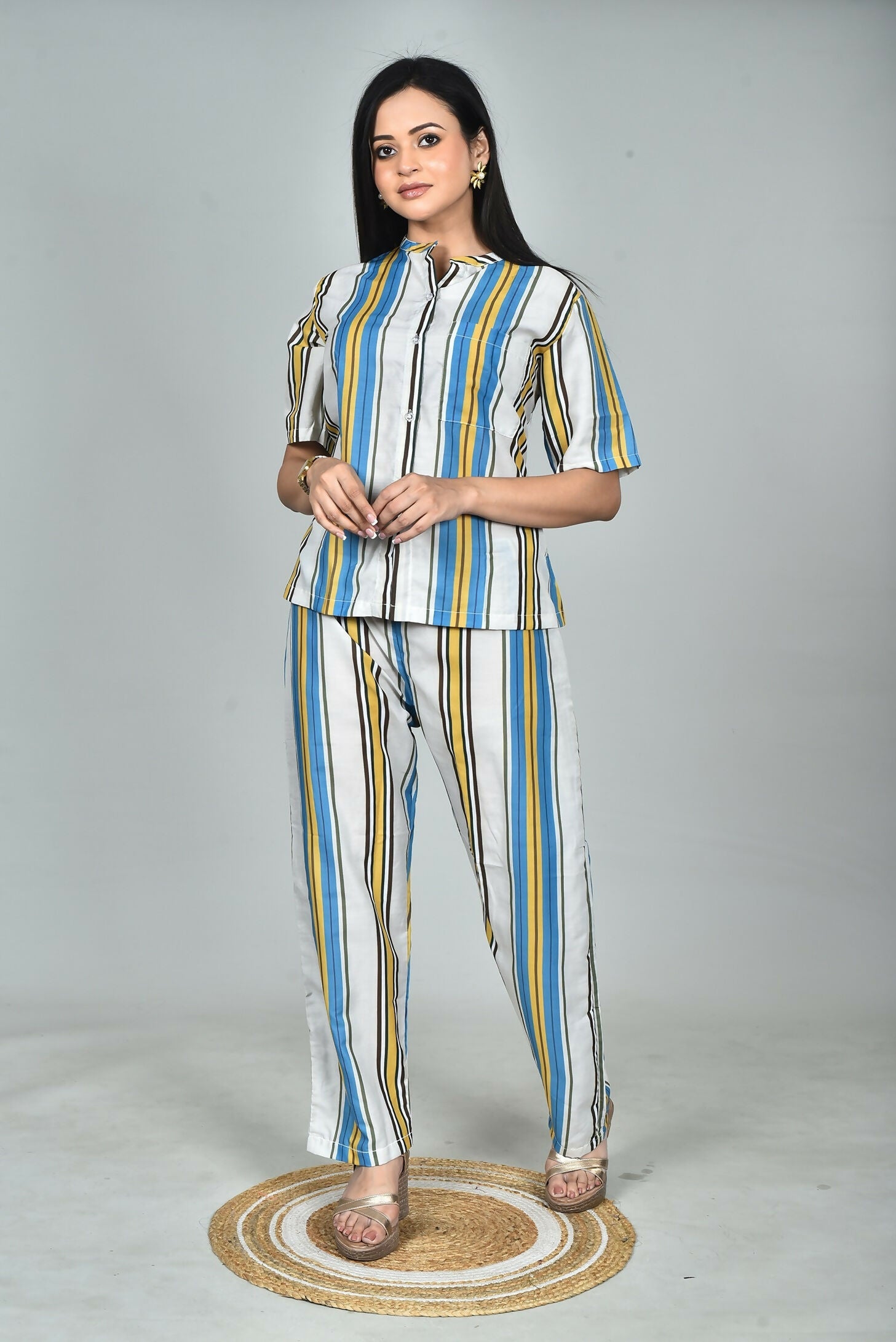 Morchari Digital Print Semi Muslin Co-Ord Set Top & Trouser-Multicolor