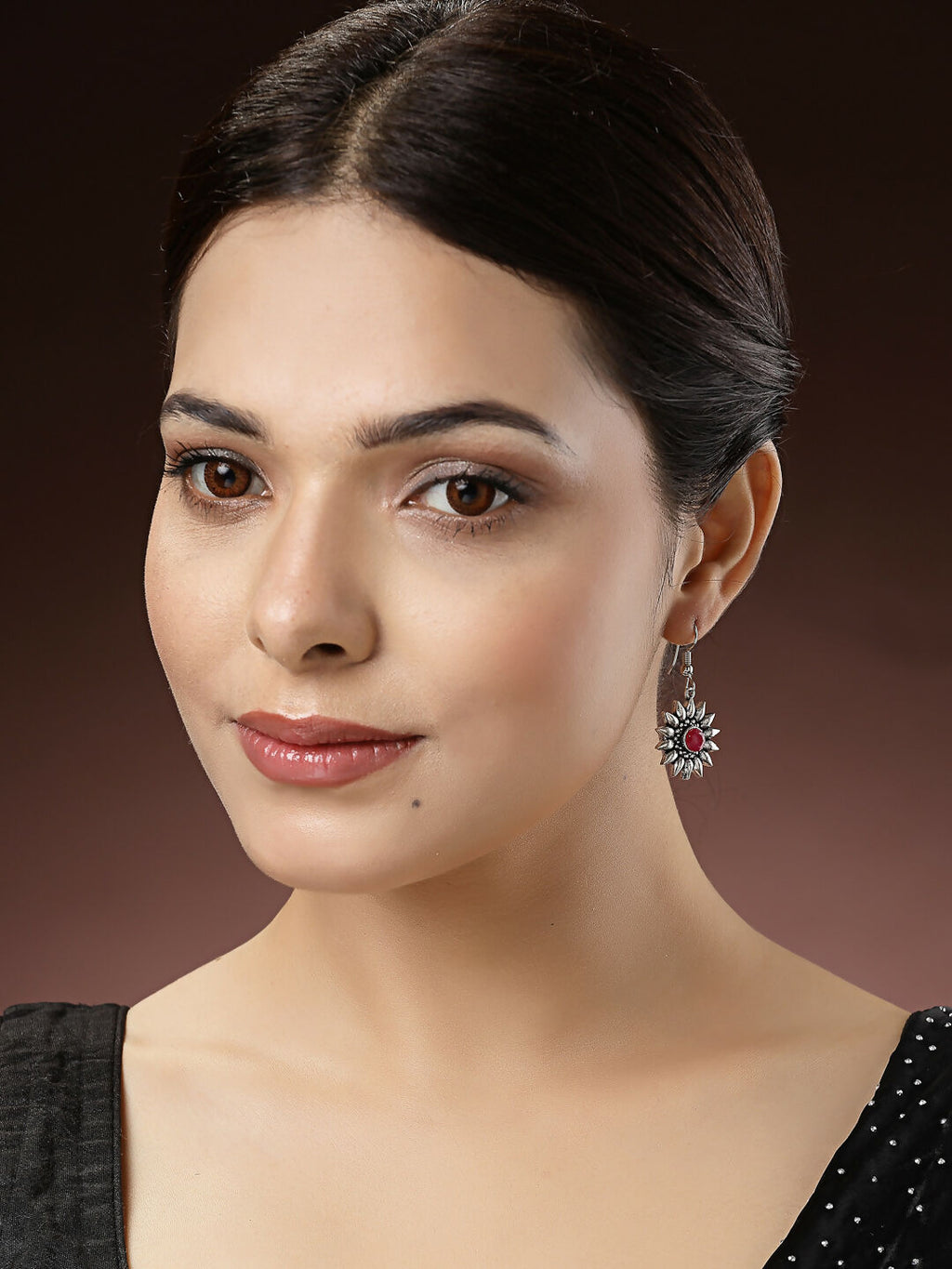 NVR Women's Silver-Toned Artificial Stones German Silver Oxidised Drop Earrings