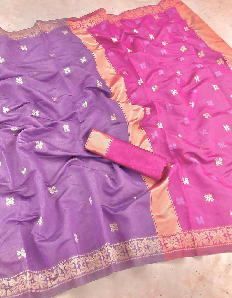 DEIANA'S Beautiful Designer Golden zari Soft Cotton Saree - Lavender