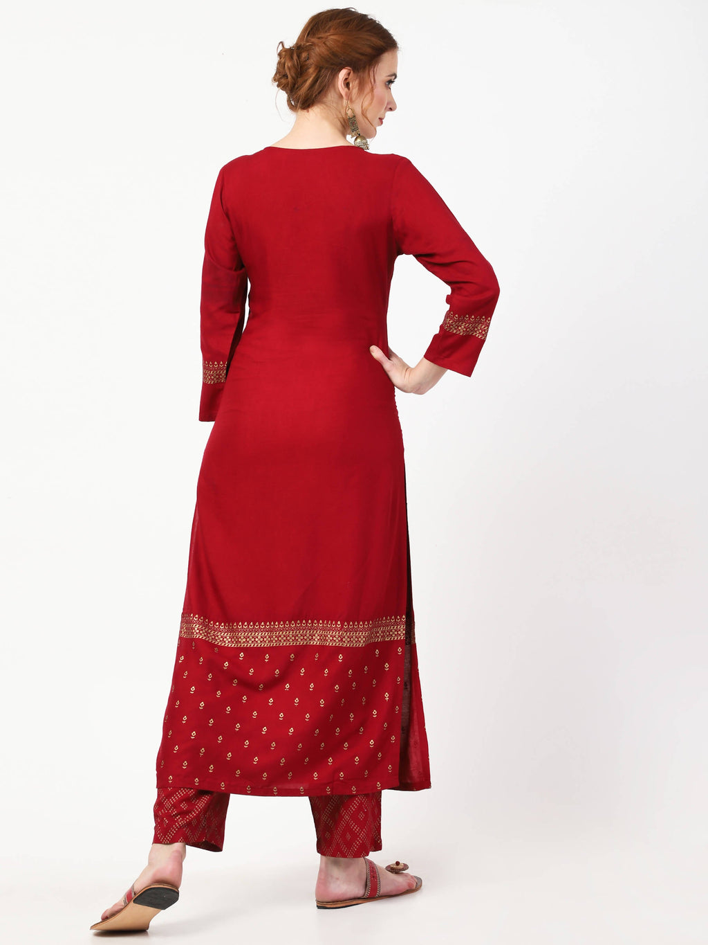 Cheera Maroon Kurta Palazzo & Silk Dupatta Set (CH-86KPD)