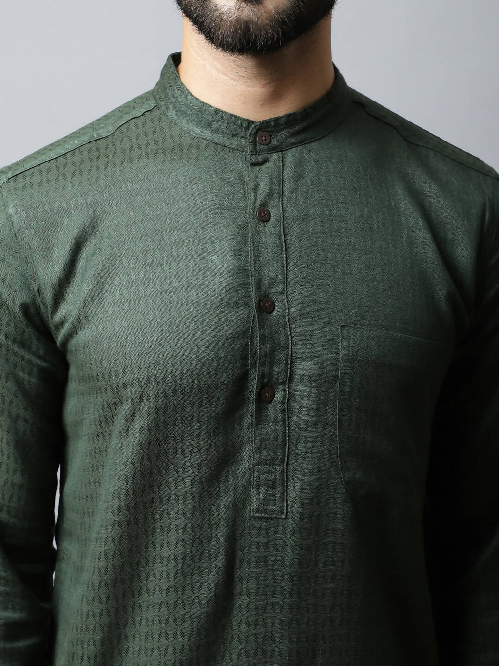 Even Apparels Green Color Viscose Pure Cotton Men's Kurta With Band Collar (SLD1197)