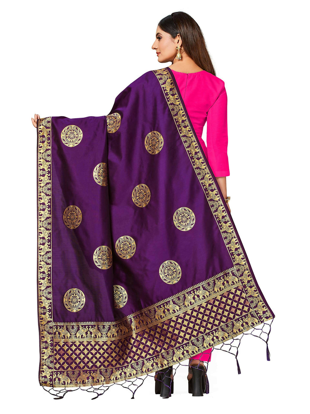Mimosa Women's Animal Print Art Silk Purple Dupatta
