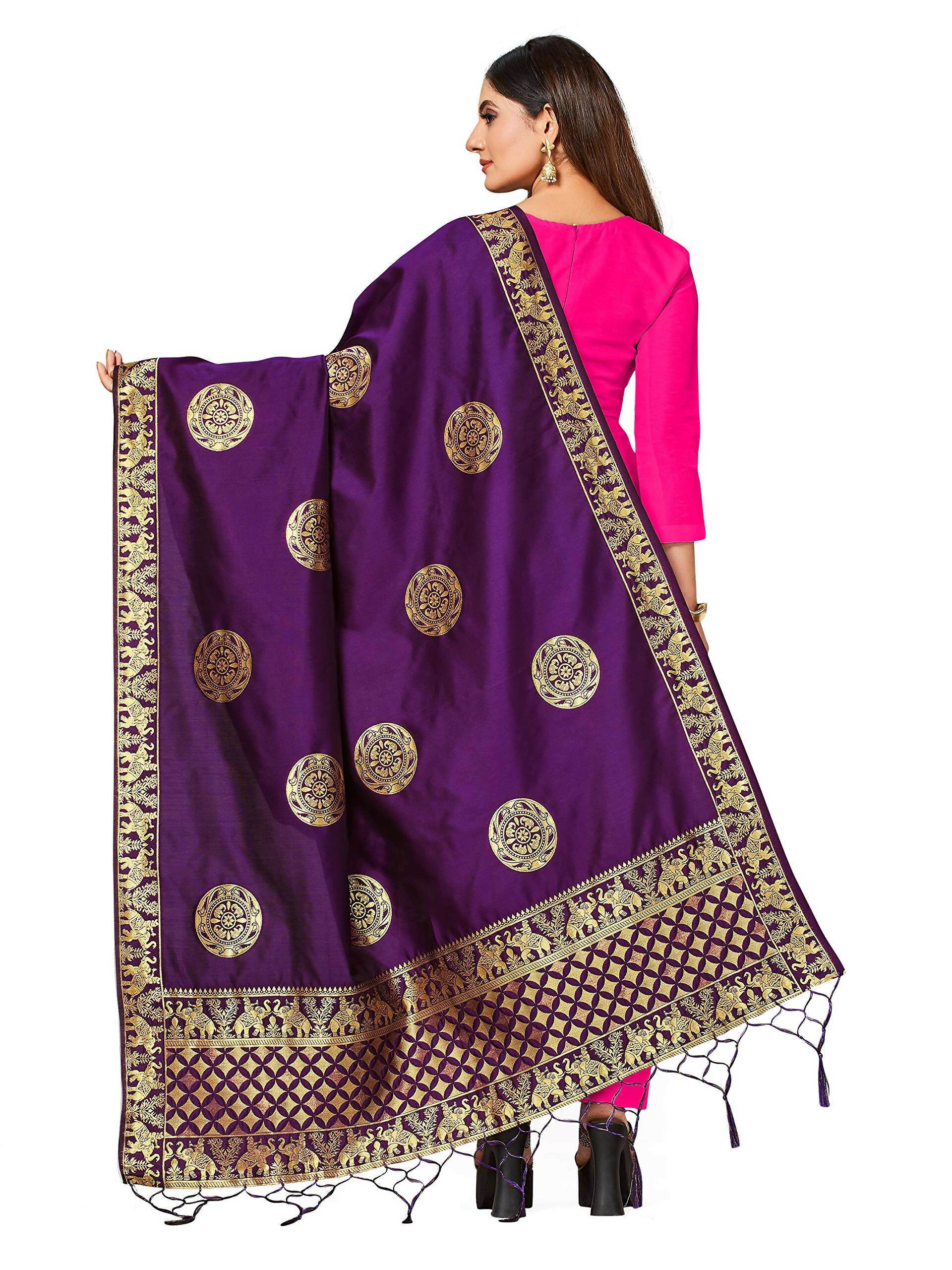 Mimosa Women's Animal Print Art Silk Purple Dupatta