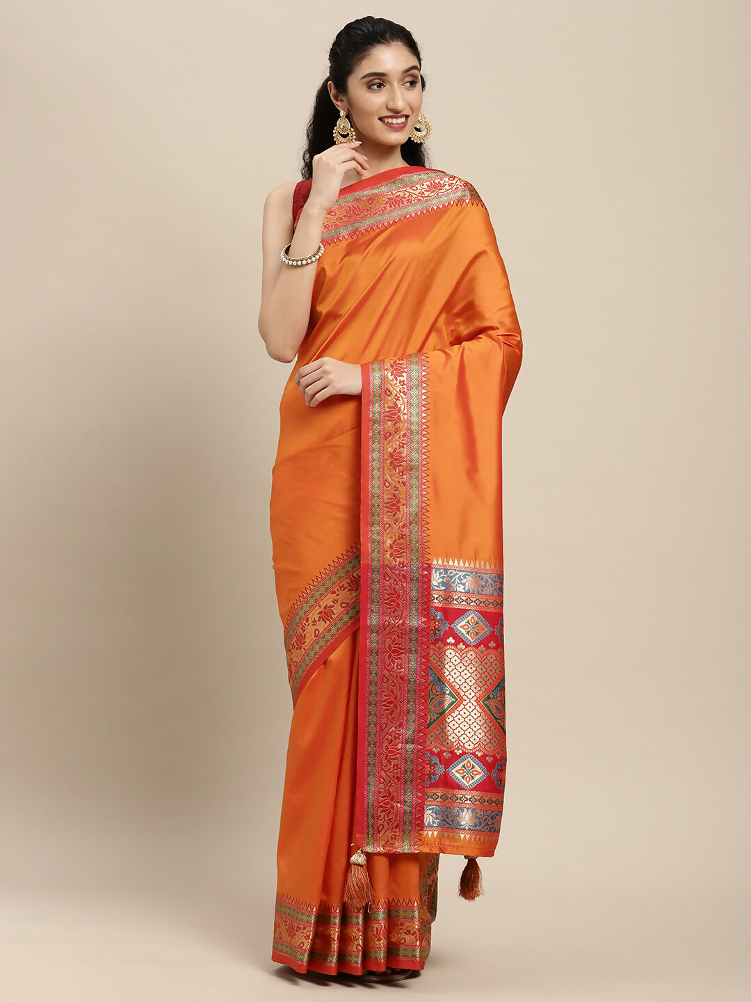Shree Shyam Fashion Silk Blend Ornage Saree