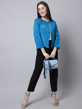 Even Apparels Blue 100% Viscose Open Front Statement Women's Jacket