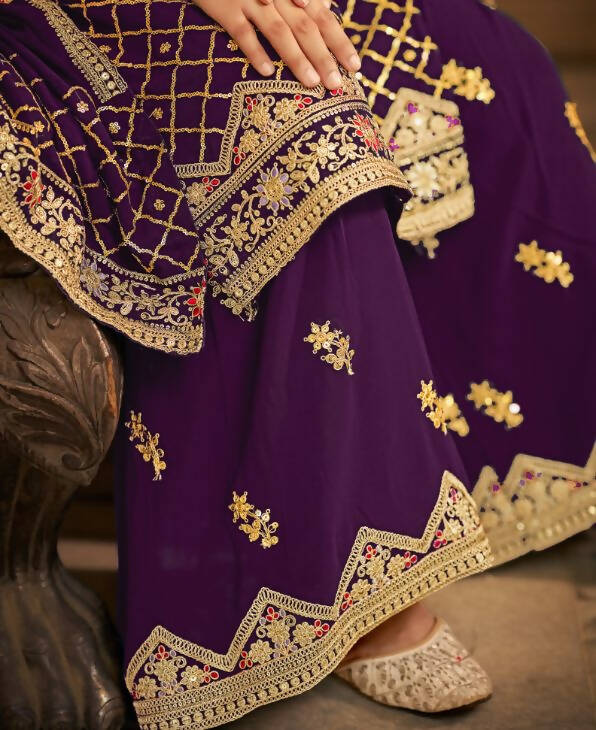 Purple Heavy Chinon Semi Stitched Kurta with Bottom & Dupatta - Dhvani
