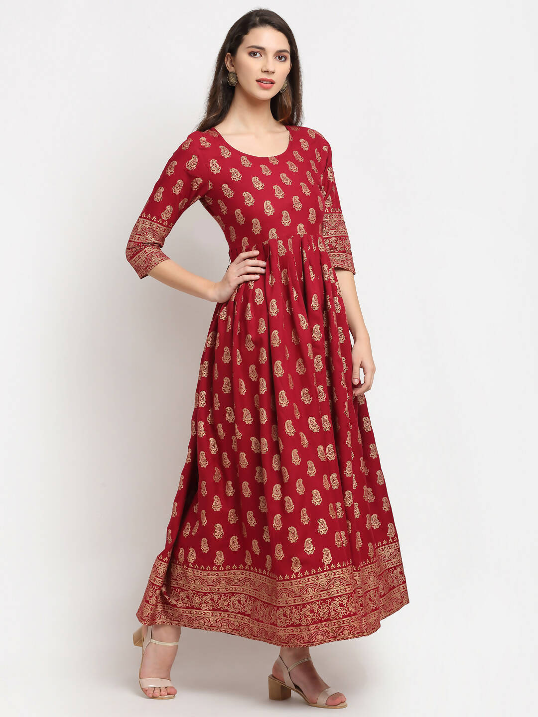 Rudra Bazaar Gold Printed A-Line Kurti