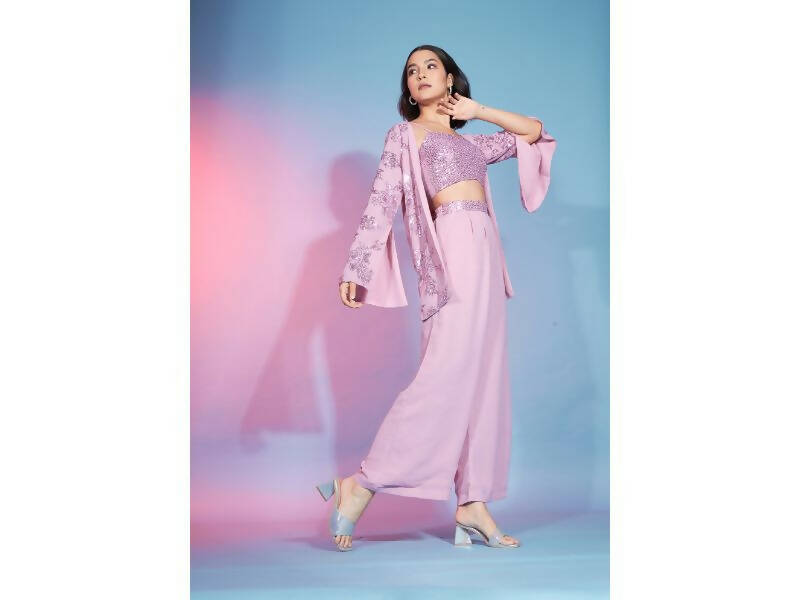 Pink Georgette Sequence With Thread Designer Co-Ord Set - Flory