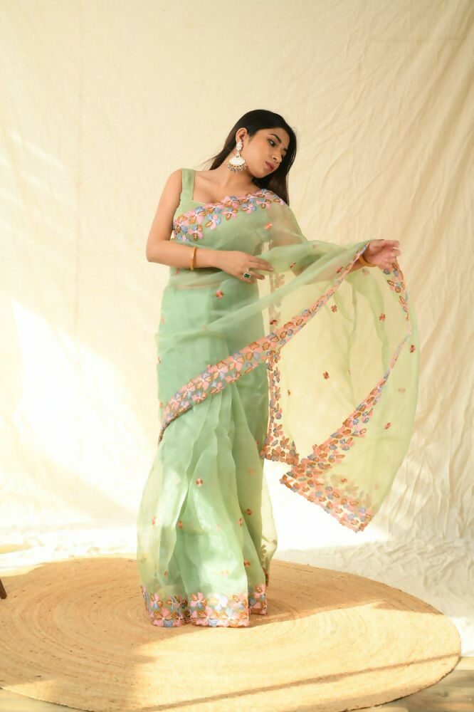 Vamsee Manali Green Organza Saree
