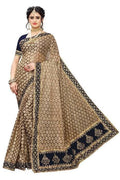 Vamika Brown and Black Terry Cotton Embroidery Saree (JHApartyRMAR NAVY)