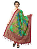 Vamika Red and Peacock Green Printed Khadi Bhagalpuri Dupatta