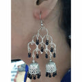 MS Fashion India Silver Oxidized Fashion Traditional Double Jhumka Long Black Pearls Earrings
