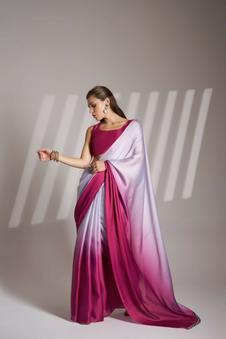 Lavender Chinon Solid Fancy Designer Saree - Nafisa