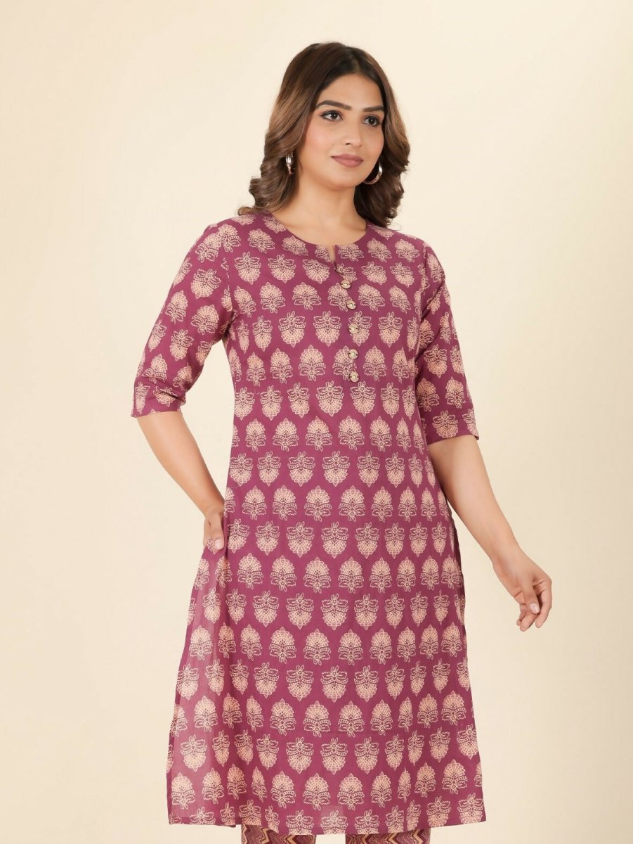 Aramya Pink Soft Cotton Floral A-line Kurta for Women