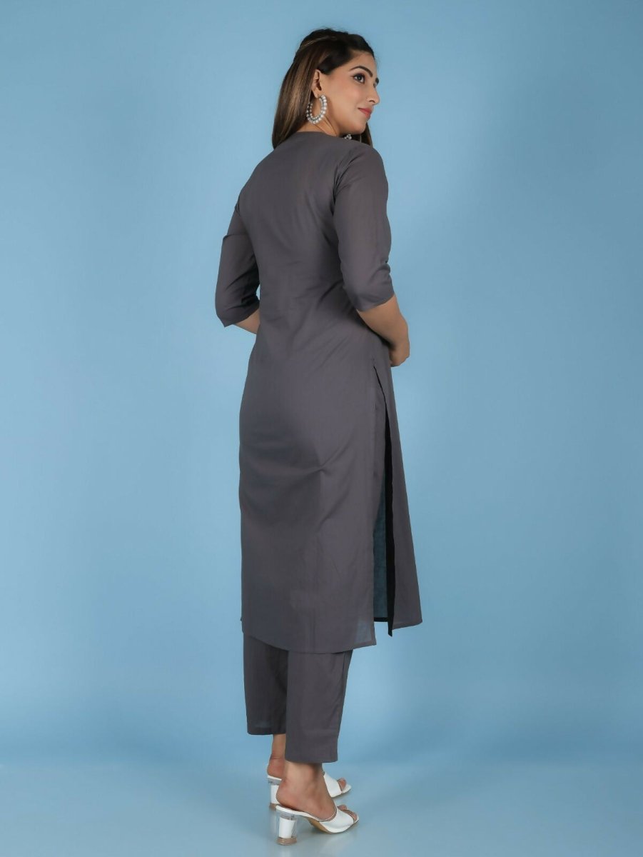 Aramya Grey Soft Cotton Solid Straight Kurta for Women
