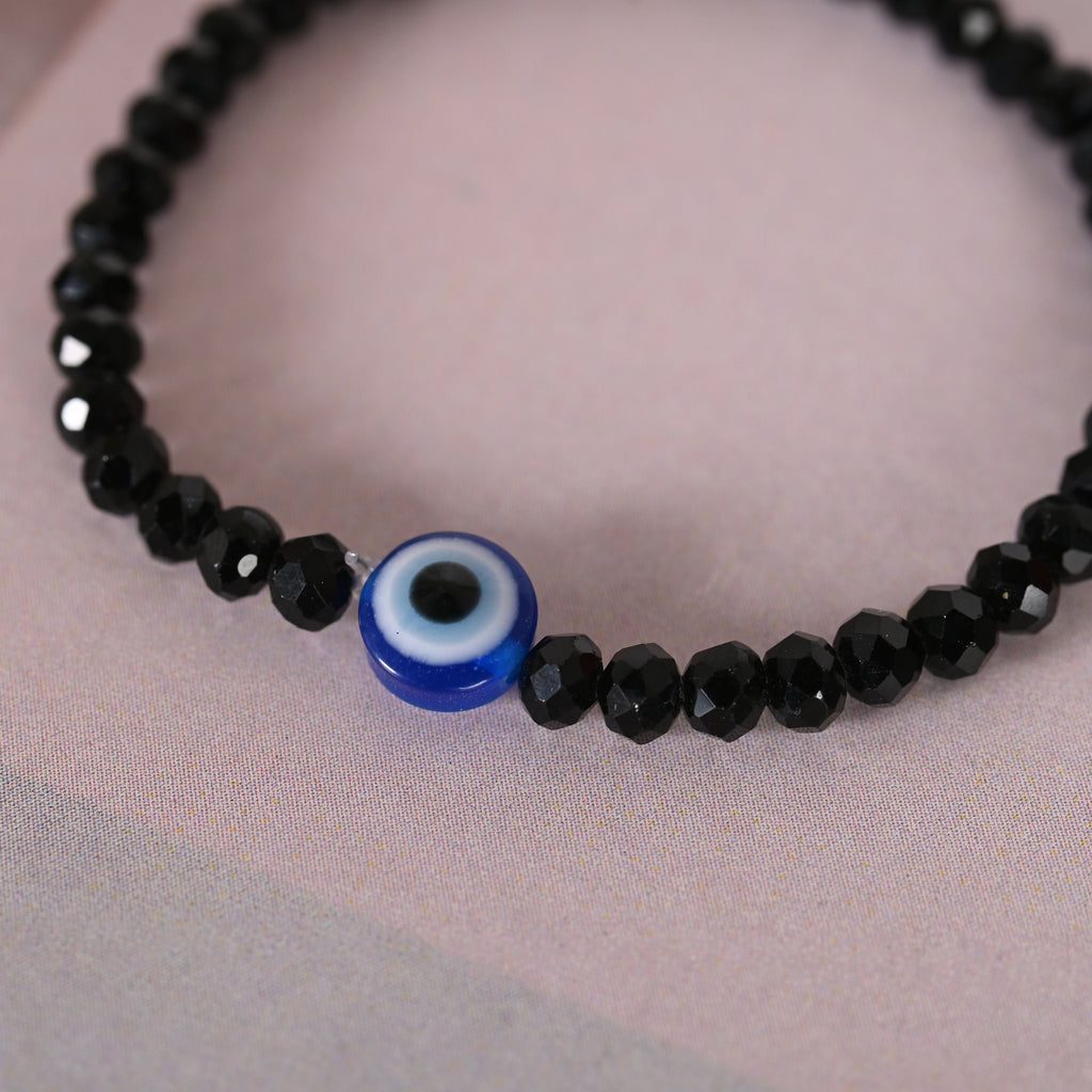 NVR Men & Women Black Evil Eye Crystal Elasticated Bracelet