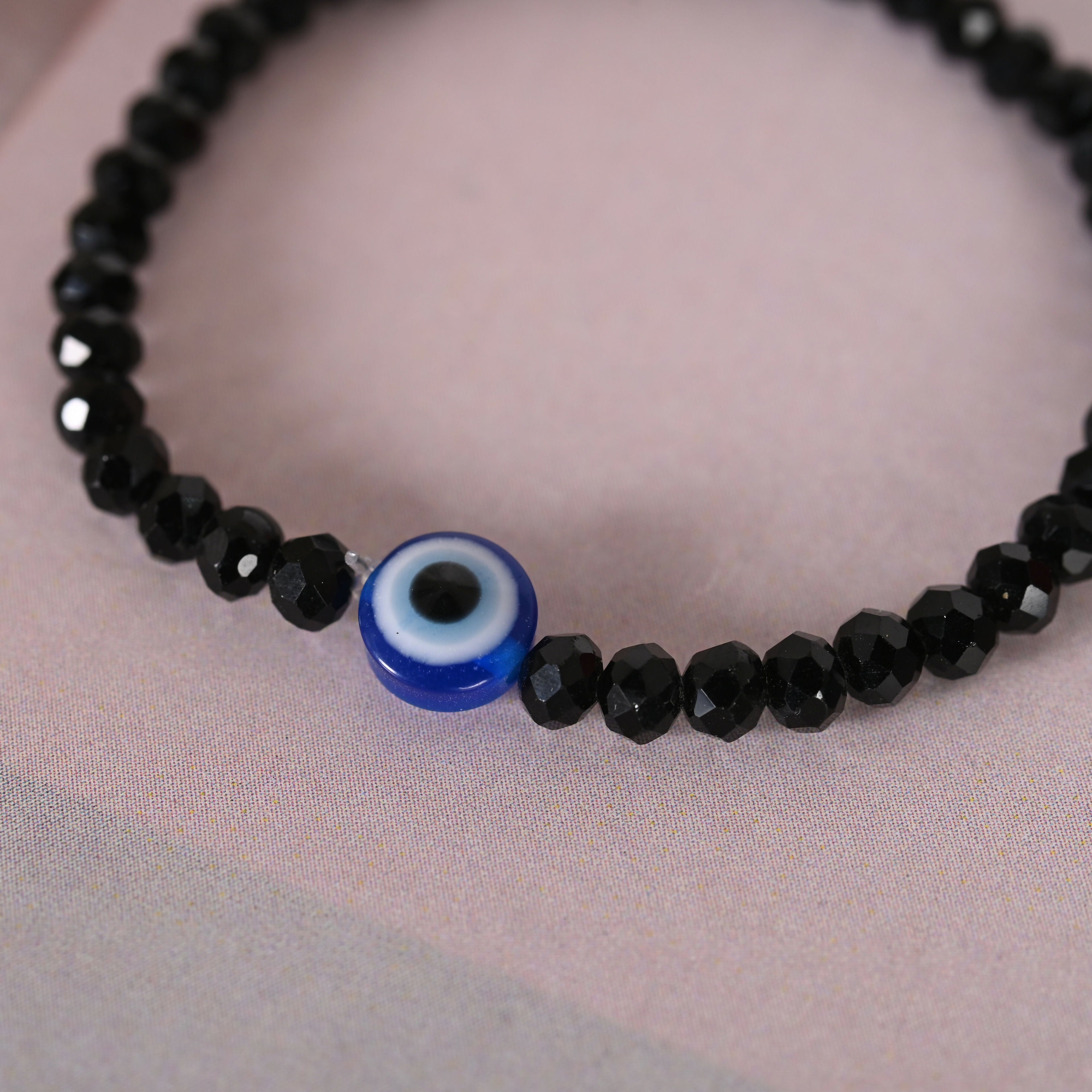 NVR Men & Women Black Evil Eye Crystal Elasticated Bracelet