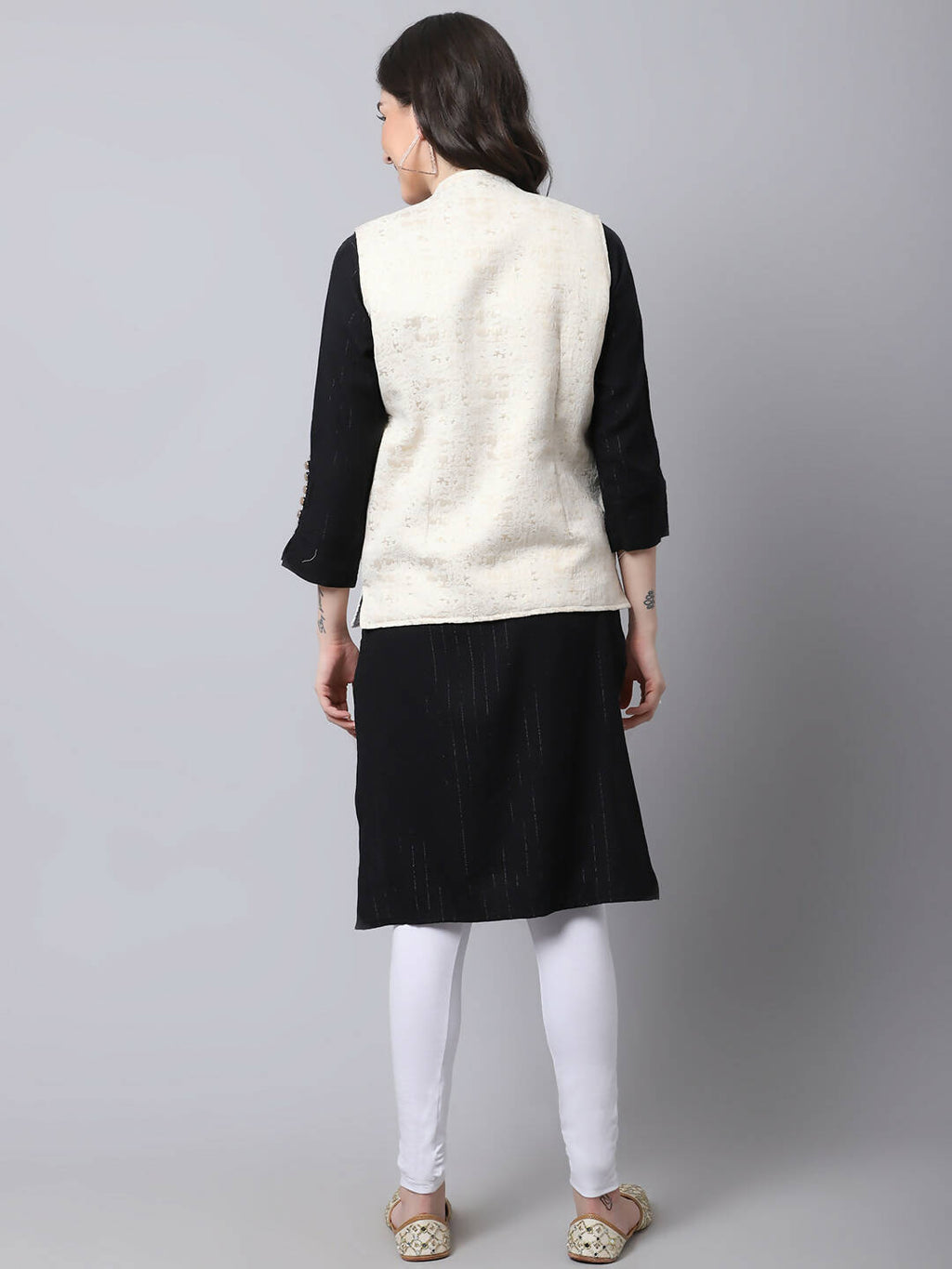 Even Apparels Cream 100% Viscose Rayon Open Front Gillet