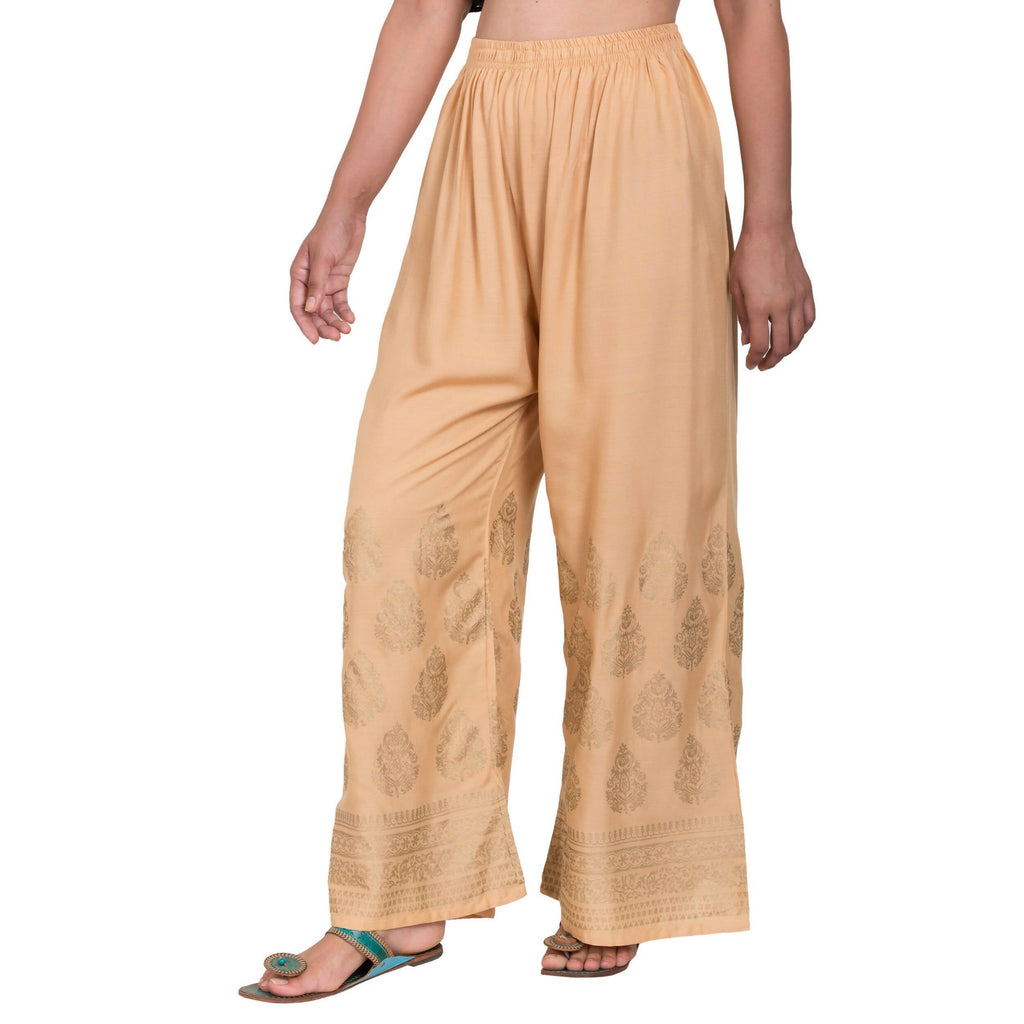 PAVONINE Beige Color Golden Printed Rayon Fabric Sharara For Women & Girls