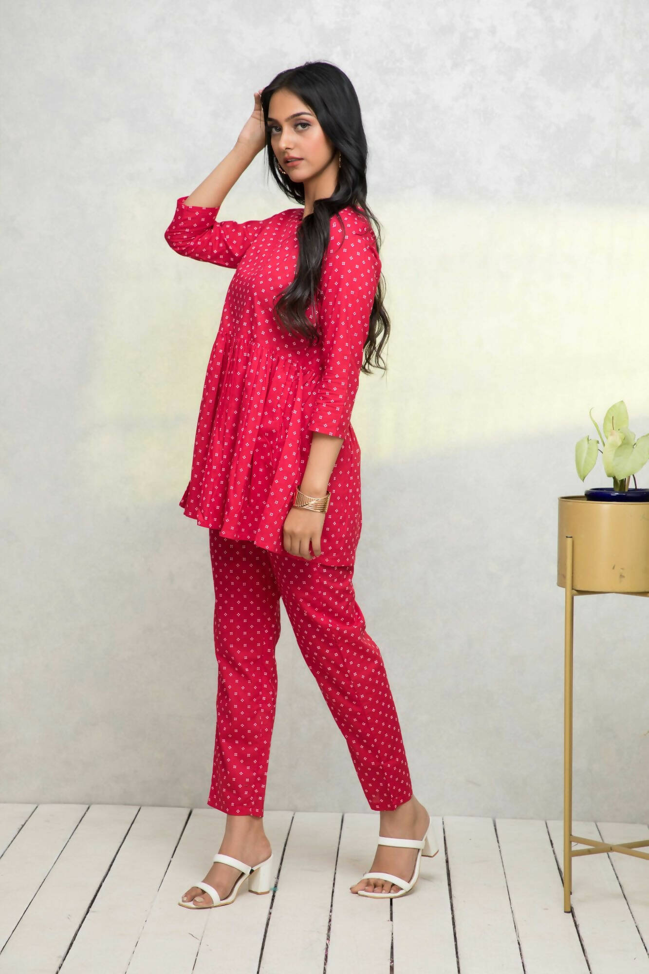 Myshka Women Red Printed Co-Ords