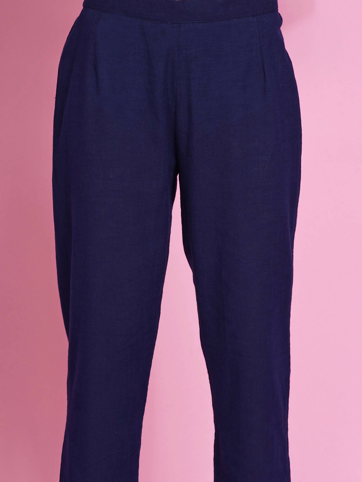 Women Republic Navy Blue Cotton Embroidered Kurta With Pants