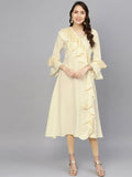 Ahalyaa Cream Crepe Angarkha Style Ruffled Kurta For Women