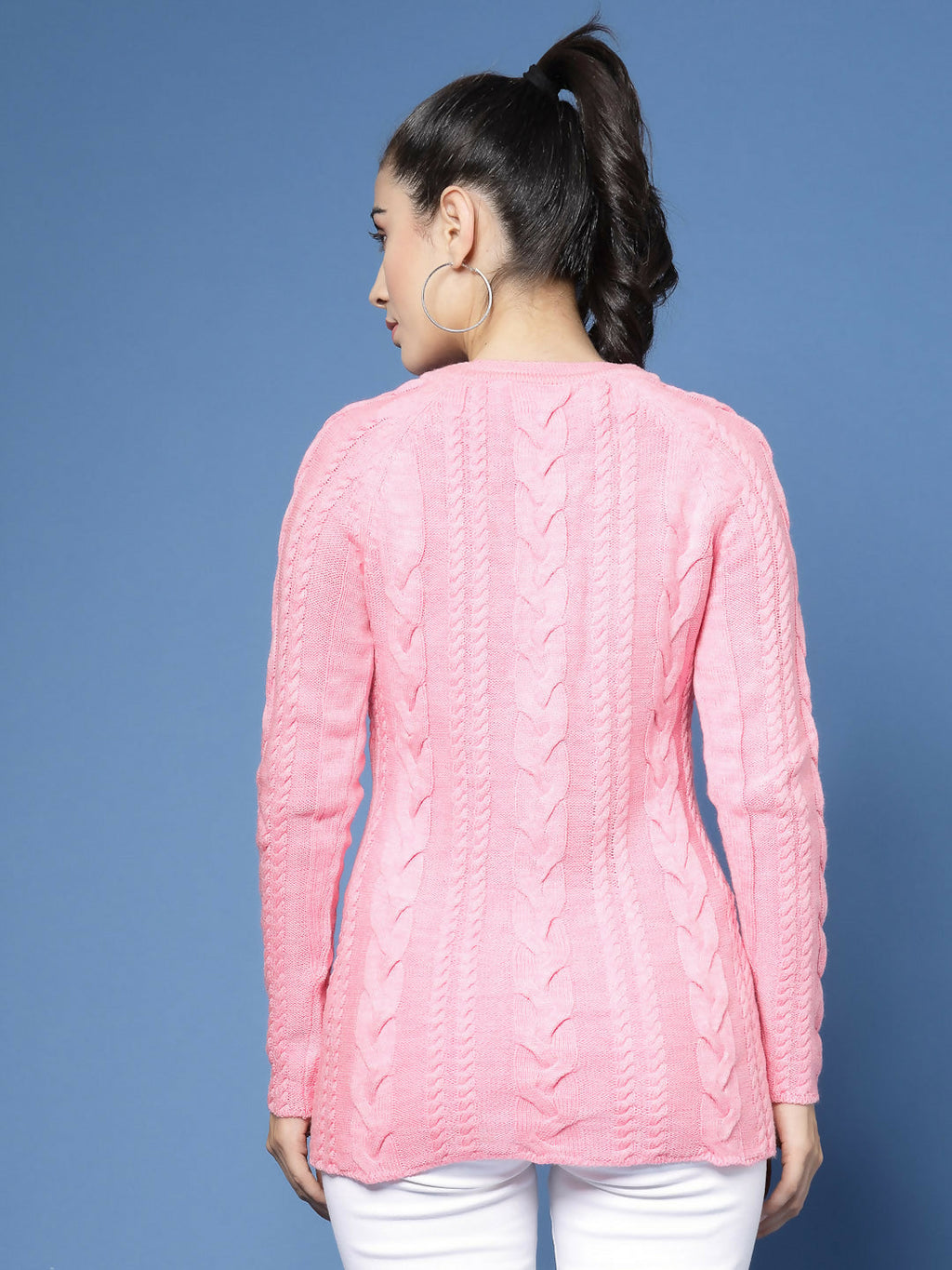 Women Pink Acrylic Self Design Winter Dress - Wool Trees