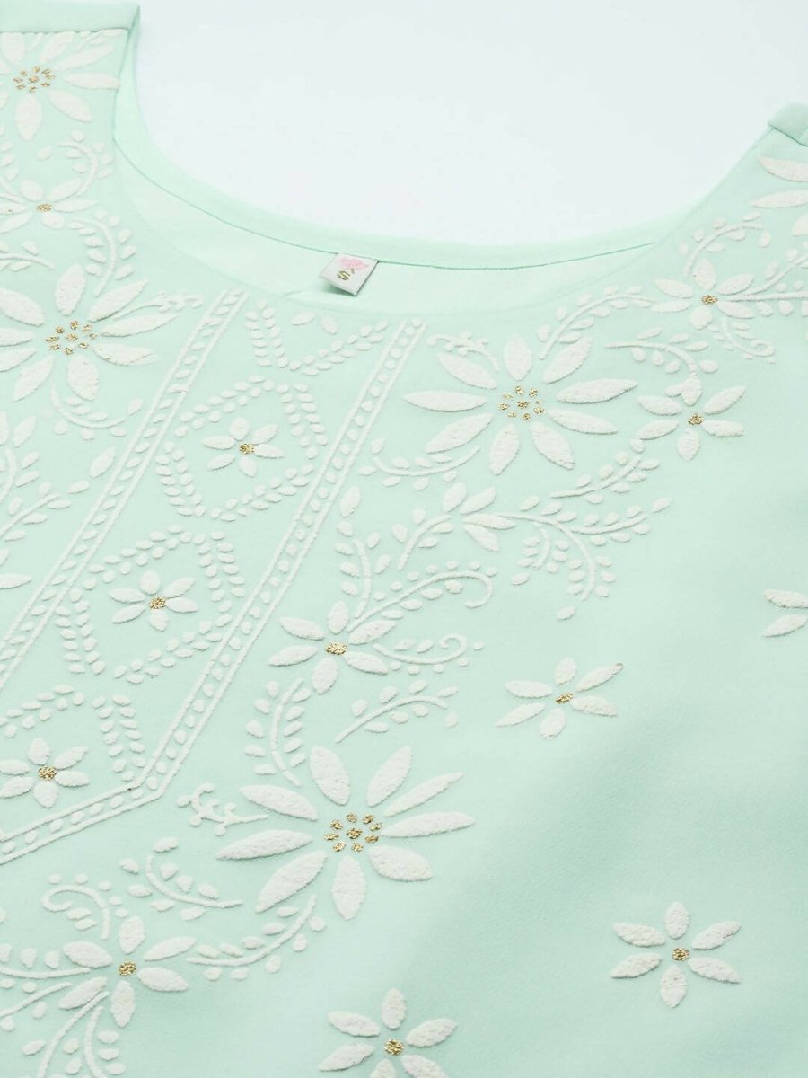 Ahalyaa Women Sea Green Floral Printed Georgette Kurta