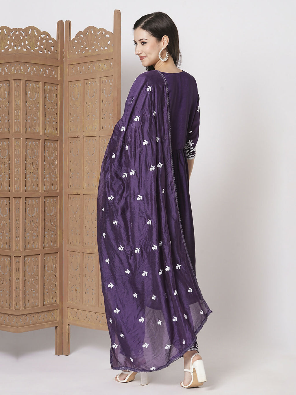 Purple Vichitra Silk Embroidery Work Kurta Set - Riya