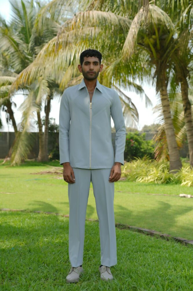 Linear Luxe Light Blue Shacket by Hilo Design