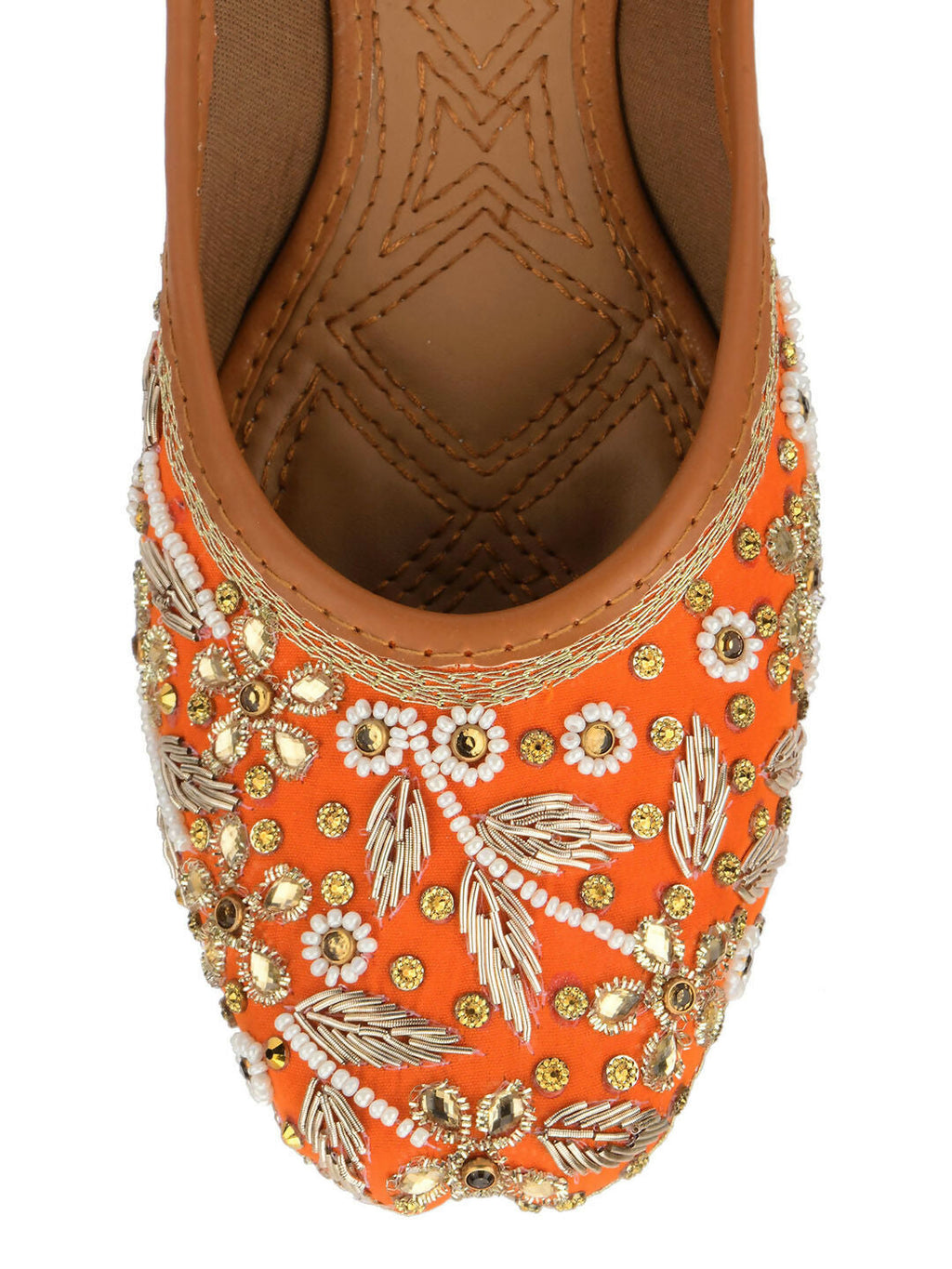Desi Colour Women Indian Ethnic Footwear-Orange Dabka