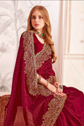 PR Fashion Maroon Fendi Two Tone Silk Heavy Zari & Resham Embroidery Work With Heavy Zircon Work Saree