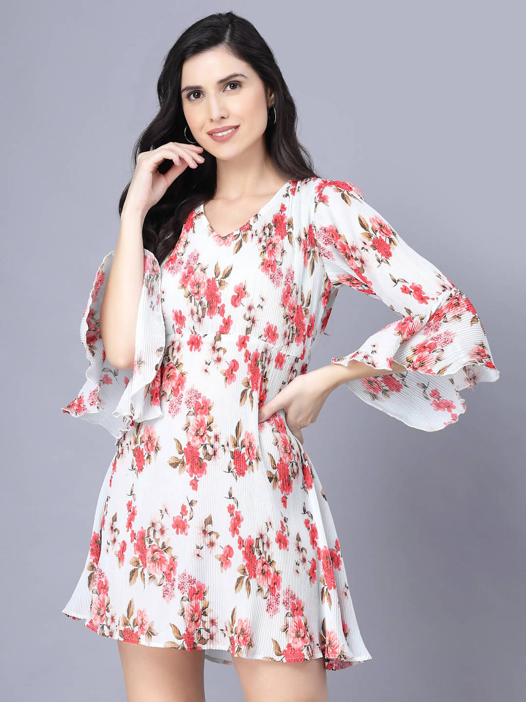 Myshka Georgette Printed 3/4 Sleeve V Neck Women Tunic