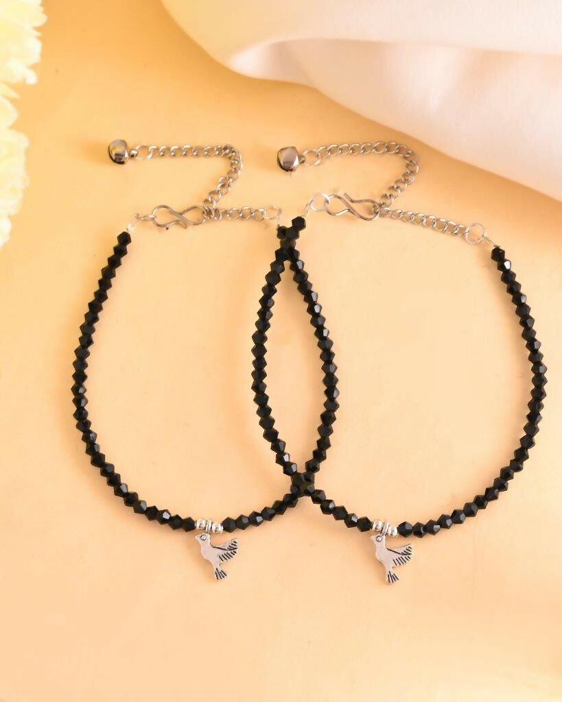 VOJ Set of 2 Bird Black Beads Anklet