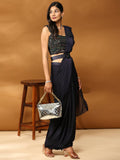 Navy Blue Imported Fabric Plain Ready to wear Saree with stitched Blouse - Vrinda
