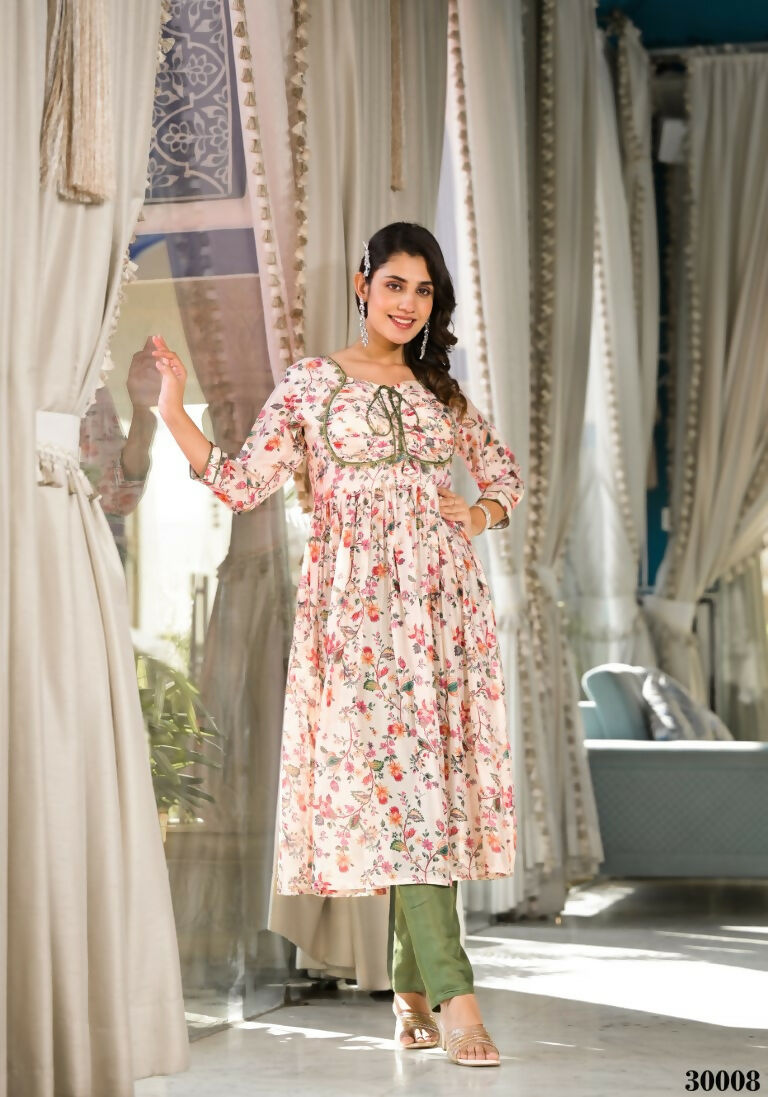 Designer Stylish Cream Slim Georgette Stitched Suit With Dupatta - Kiyara