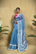 Exclusive Collection Beautiful Light Blue Jaal Jamdani Saree