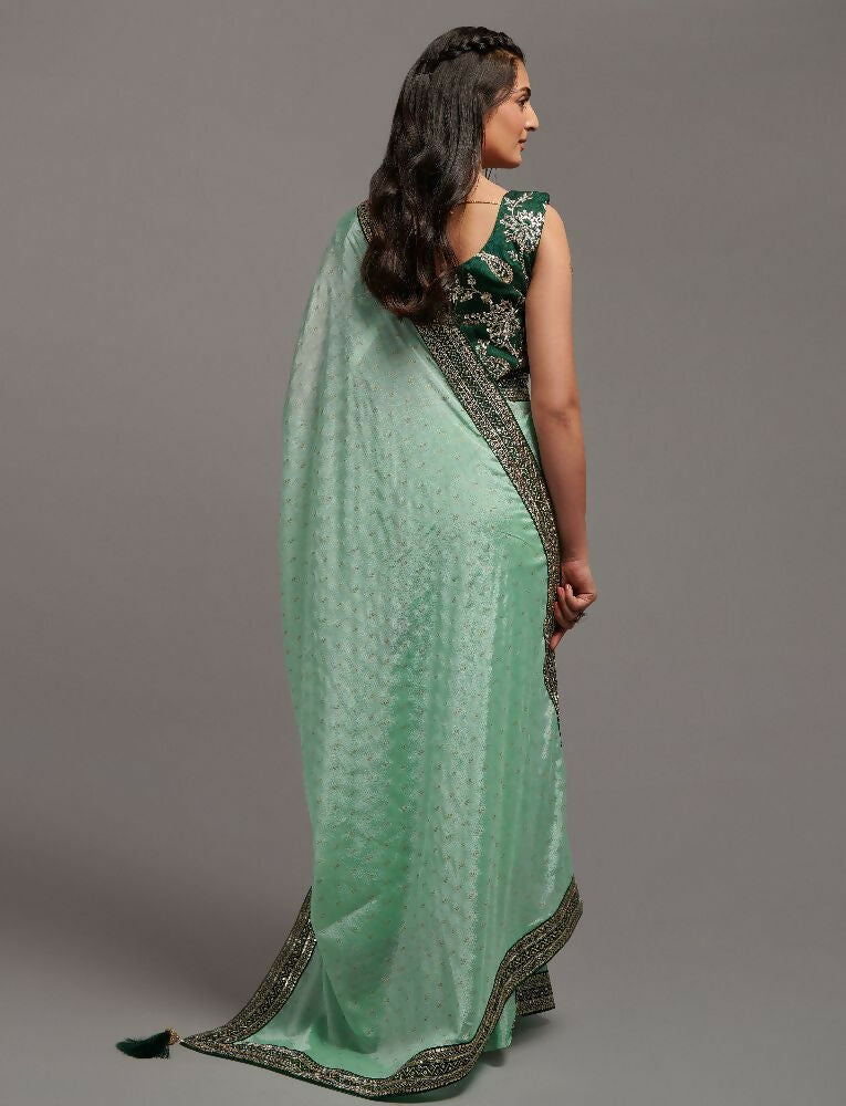 PR Fashion Pista Chinon Embroidery Lace Saree