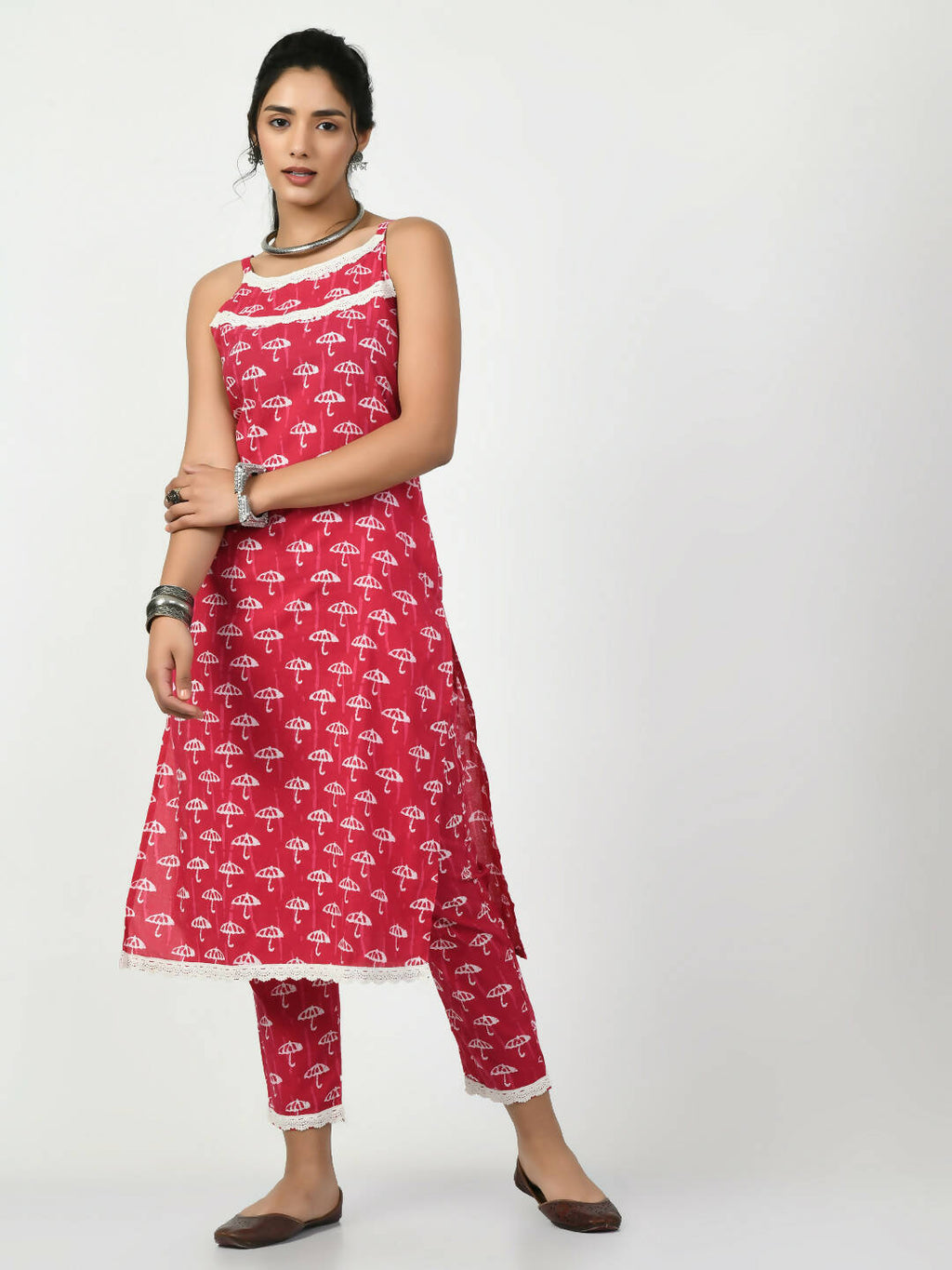 Myshka Women's Pink Printed Kurta With Trouser