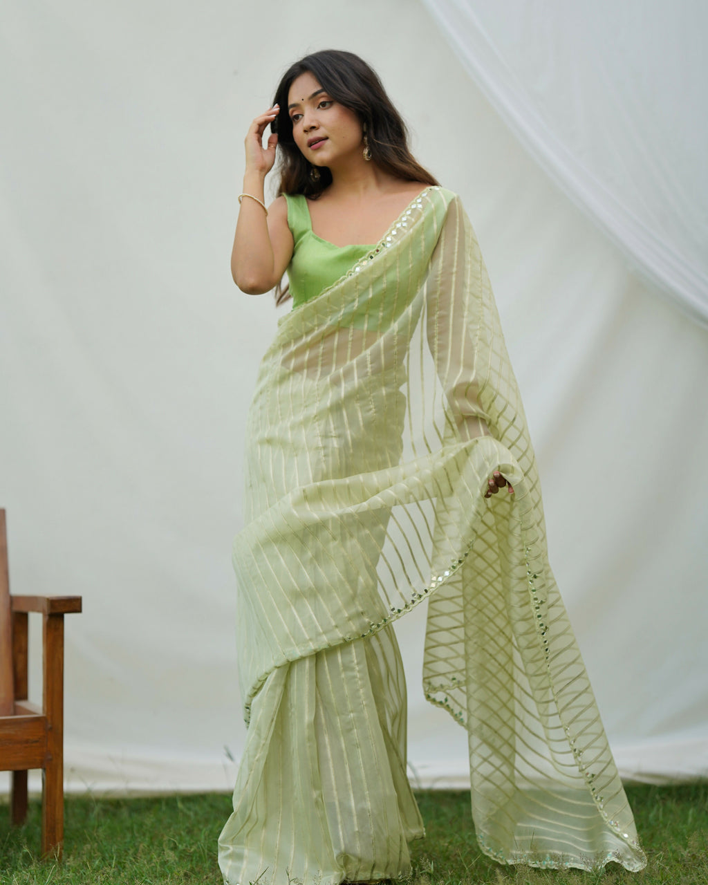 Vamsee Vijaysitara Pista Organza Saree