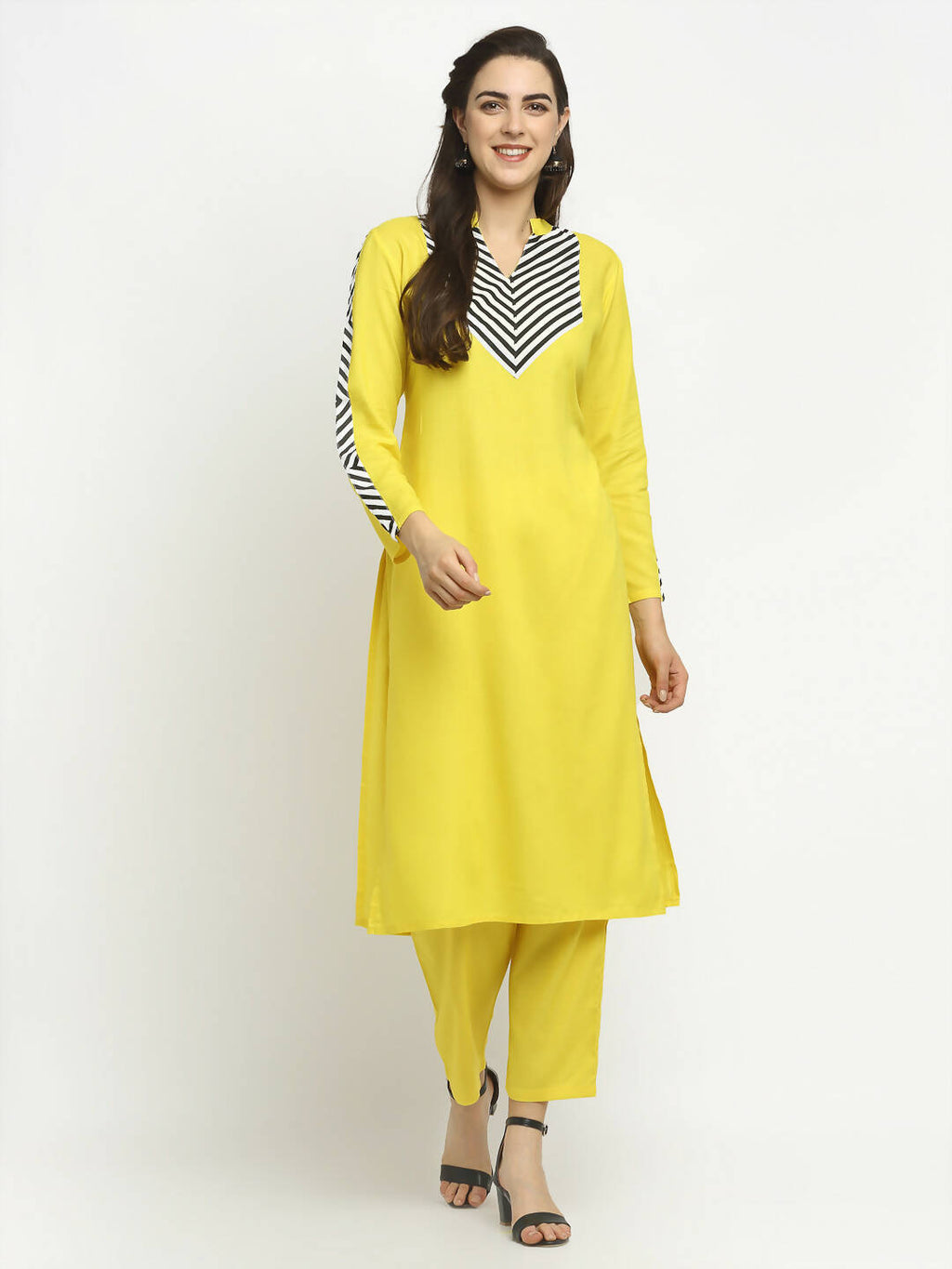 Rudra Bazaar Yellow Yoke Kurta with Pyjamas