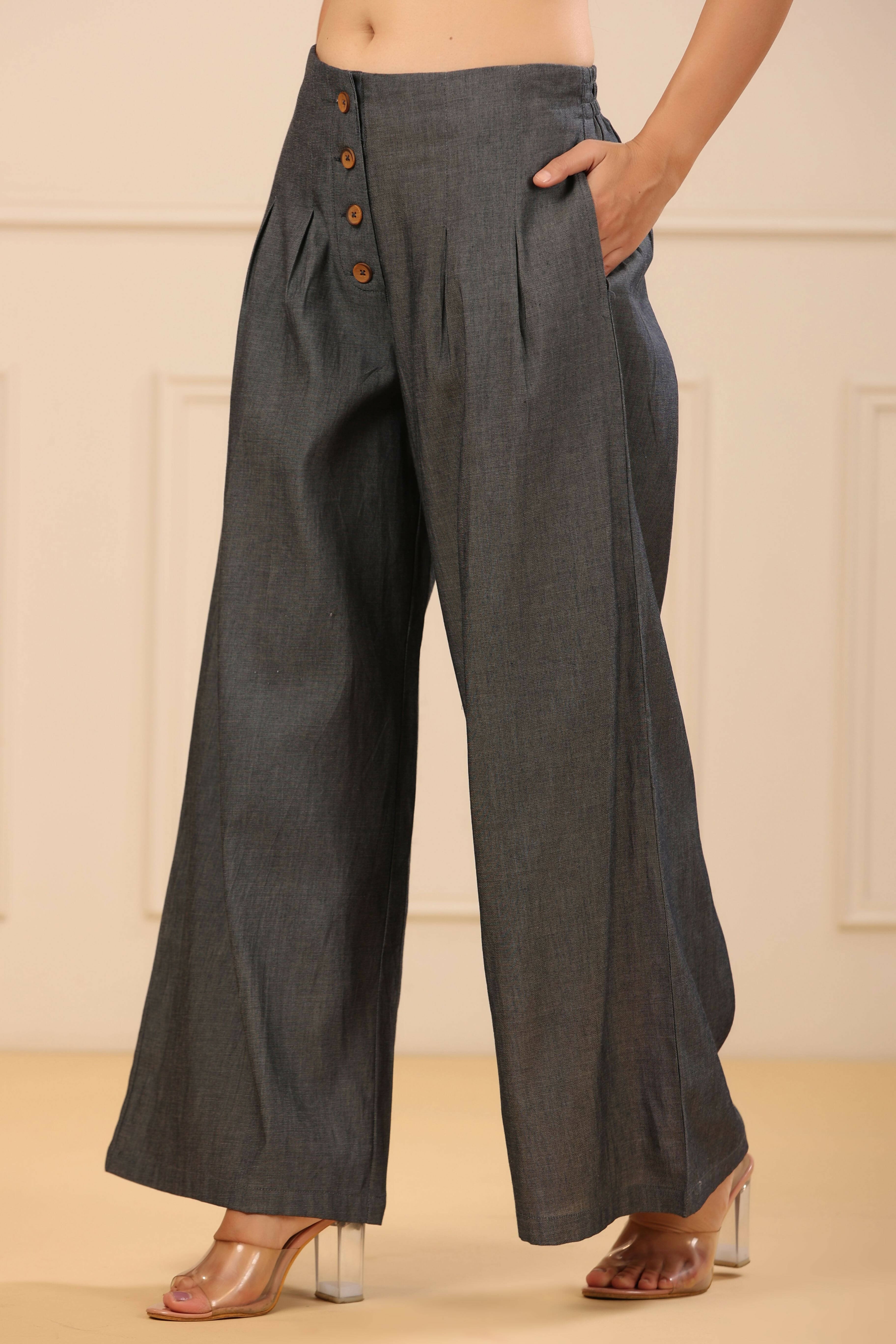 Juniper Women's Grey Denim Solid Flared Pant/Slim Pant