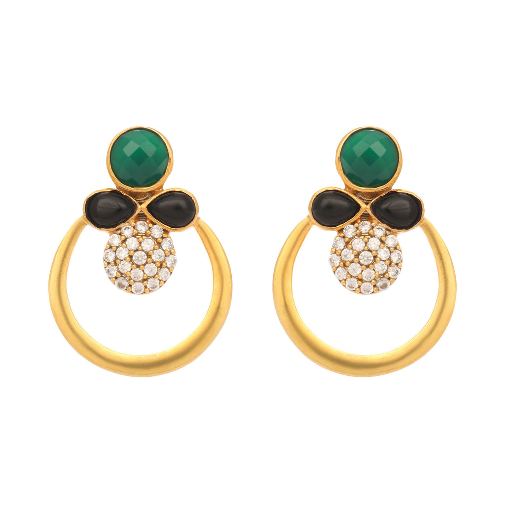 Nuyug 22K Gold Plated Cubic Zirconia Studded Contemporary Stone Earrings